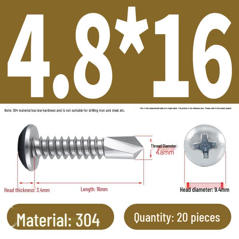 Stainless Steel 304 Phillips Round Head Self-Drilling & Tapping Screws, M3.9/M4.8/M5.5 Swallowtail Bolts