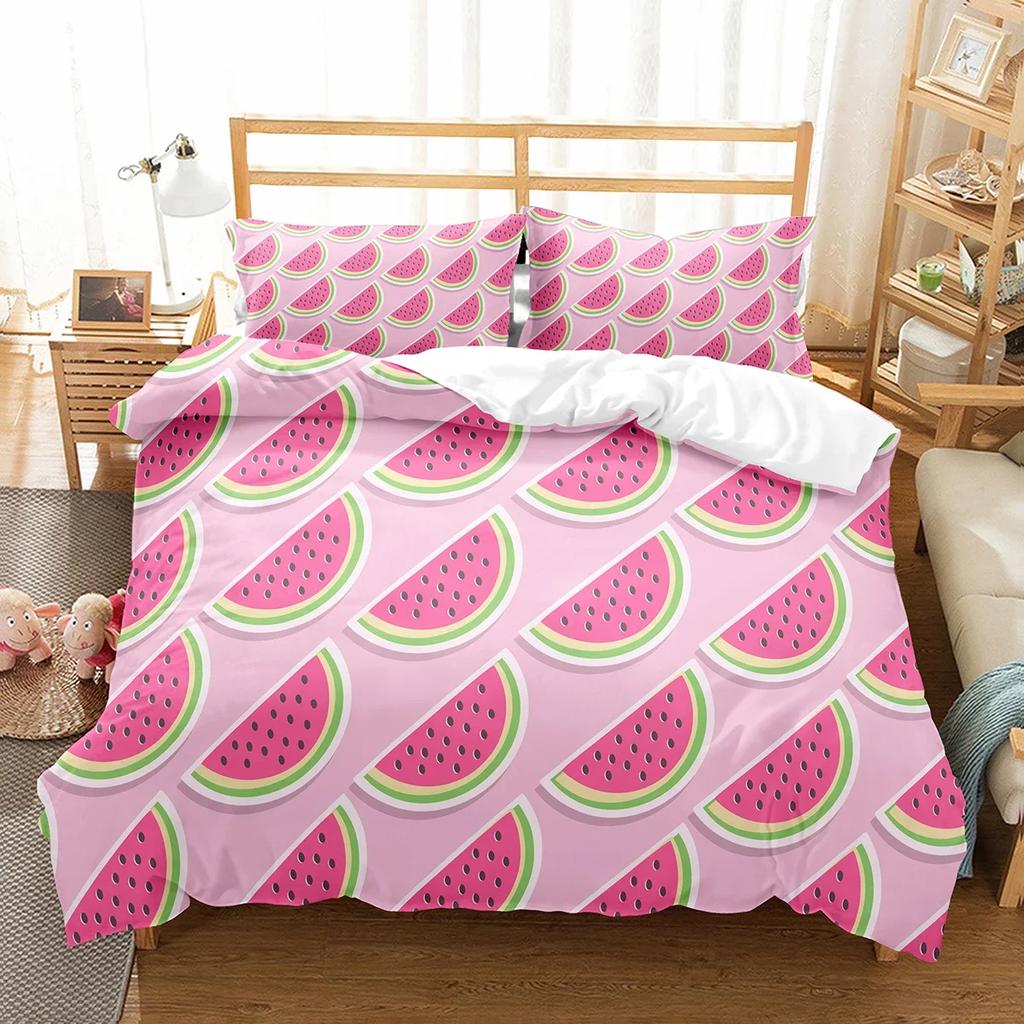Watermelon Duvet Cover Set Summer Theme Fresh Fruits Pattern Quilt Cover For Kids Boys Girls Bedding Set Bedroom Decor Gifts