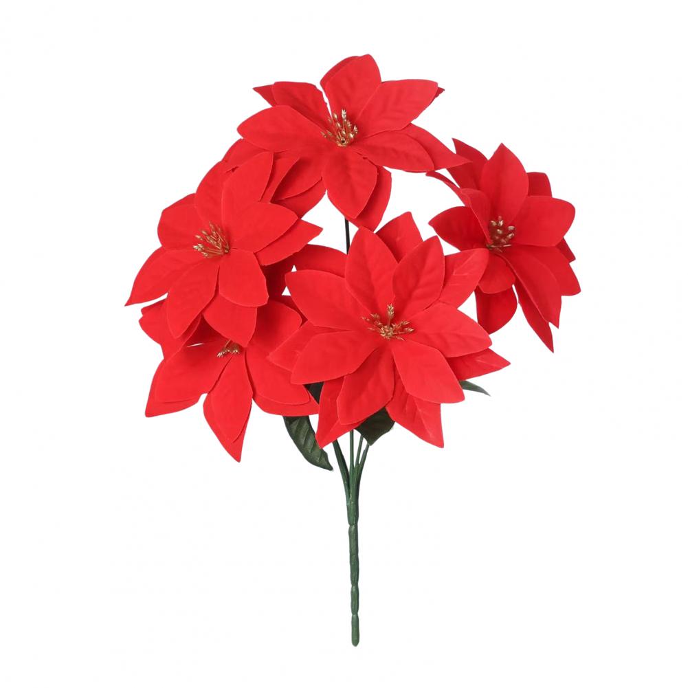 Faux Poinsettia Stems Flowers 13 Inch Artificial Poinsettia Flower Bouquet With 5/7 Heads Faux Silk Christmas Floral Arrangement