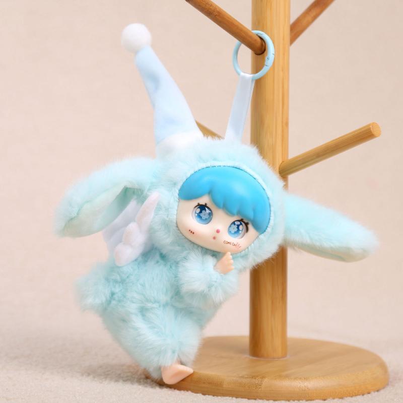 1Pcs Lying Posture Pajama Angel Plush Pendant Cute Fluffy Vinyl Doll Figure Collectible Anti-Lost Furry Doll Key Chain Kids Gift