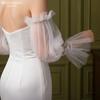 Detachable Off Shoulder Tulle Puff Arm Cuffs, Floral Lace Flared Wrist Mesh Sleeve Covers For Bridal Wedding Strapless Gown Photoshoot