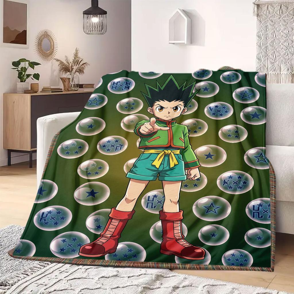 Hunter×Hunter Awesome Print Flannel Blanket, Cartoon Style for Bedroom Decor, Soft Bedding for Chairs, Portable Travel_LIAN