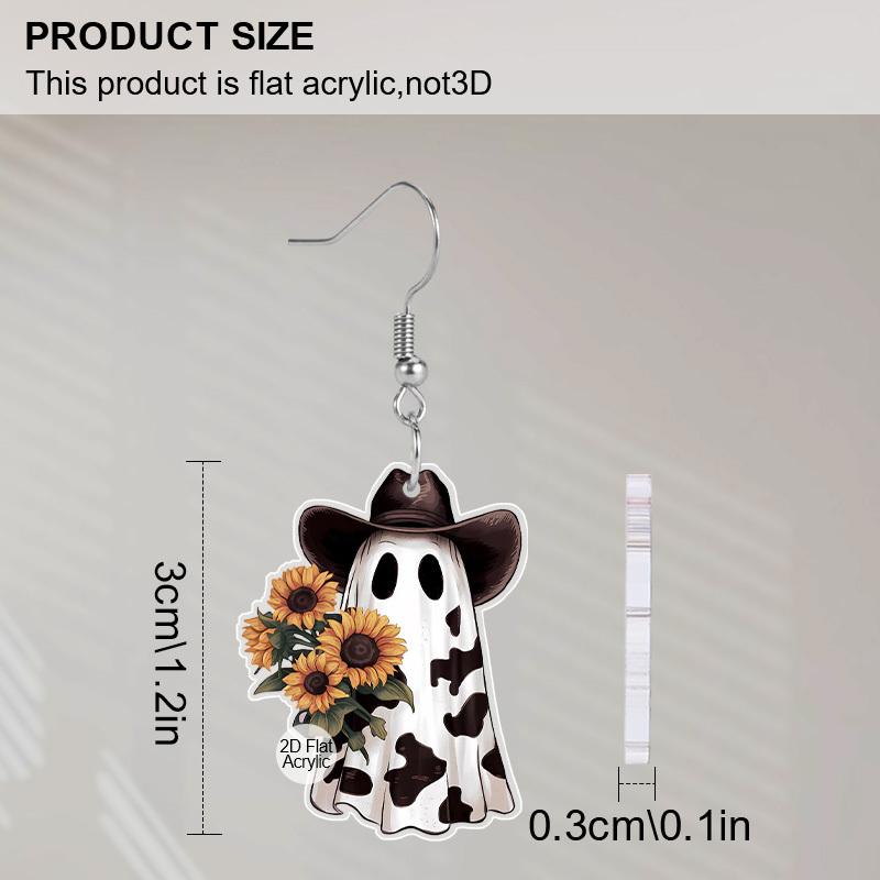 2D Flat Halloween Earrings Leopard Ghost Sunflower Pattern Acrylic Dangle Earrings Halloween Theme Party Women Girls Jewelry Gift