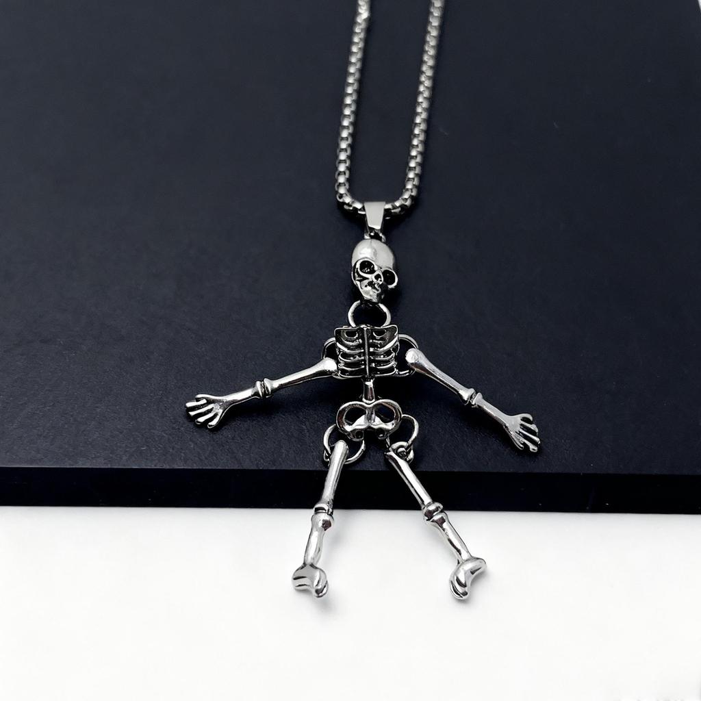 Men's Trendy Stainless Steel Dark Skeleton Pendant Necklace for Halloween