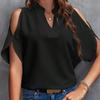 Europe and the United States Summer New Women's Top Solid Color V-neck Casual Fashion Off-the-shoulder Short-sleeved Chiffon Shirt Women