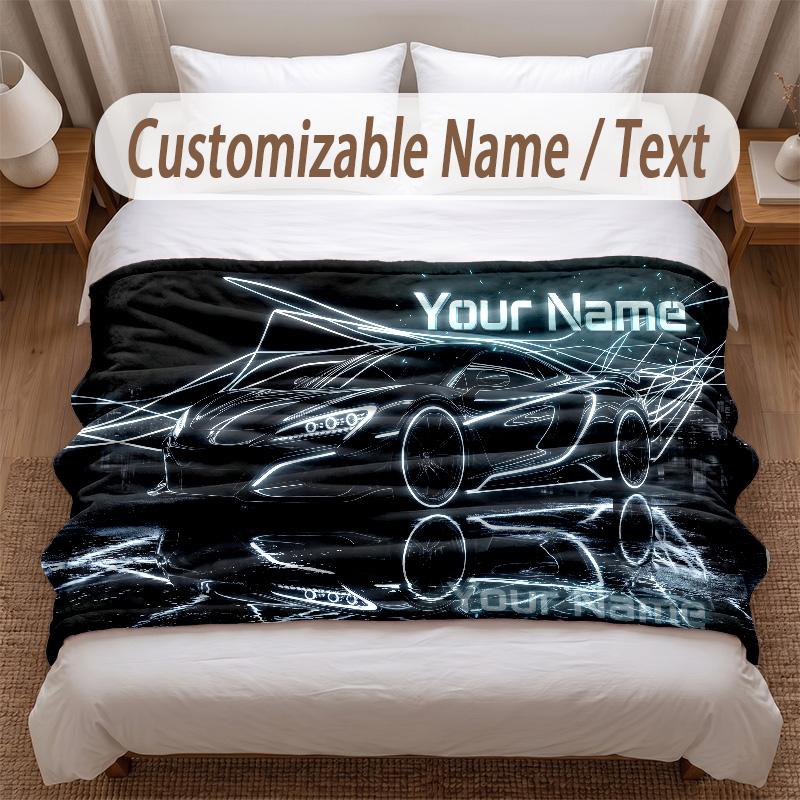 Neon Abstract Theme Soft Blanket Personalized Custom Name Text Print Warm Blanket Home Sofa Bedroom Decor