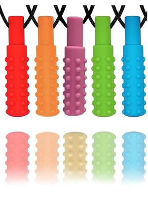 Chewing Silicone Chewing Toys for and Panic Anxiety and Fidget Relief 3-Pack Necklaces, Autism, ADHD, SPD, Disorder, (Green, Blue, Purple)