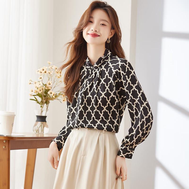 Tluoman Elegant Print Long-Sleeve Shirt L