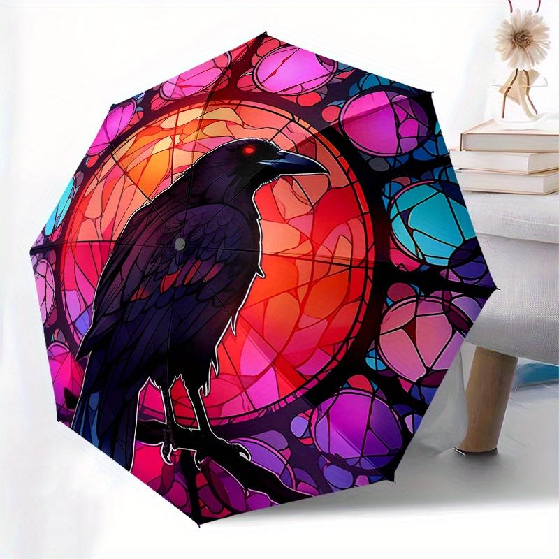 Stained Glass Raven Wall Art Decor - Colorful Bird Silhouette Painting for Home, Office, or Classroom Decoration (12x12 inches) Umbrella, Mother's Day