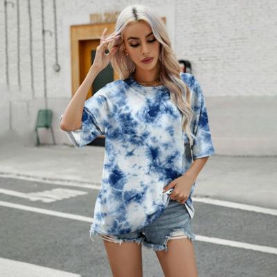 Trend New T-shirt Fashion Colorful Tie Dyeing Pattern Print T-shirt Leisure Loose Women's Round Neck T-shirt Simple T-shirt
