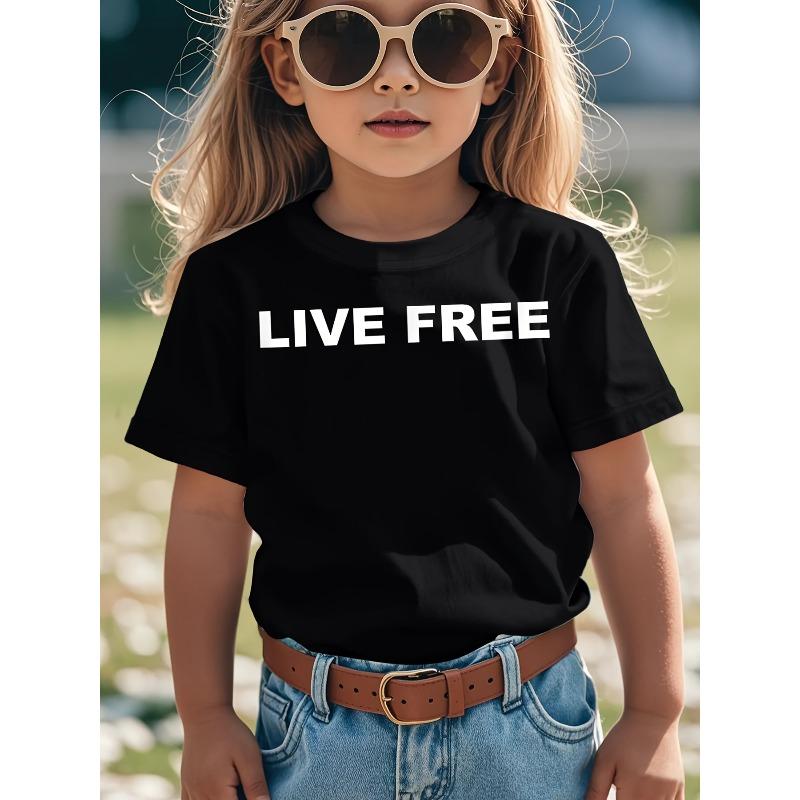 European sizes Live Free Christian Conservative Slogan T-Shirt - White Short Sleeve Round Neck Casual Tee with Black & White Lettering