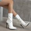 Fashion Stiletto Ankle Boots Women 12cm High Heels PU Fashion Autumn Winter Large Size 34-48 Pointed Toe Rivets Decorate Shoes