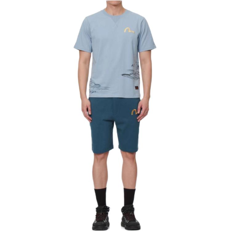 Evisu SS22 Shishi Dog Letter Print T-Shirt Men Tops Blue 2ESHTM2TS514XXCT