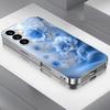 Blue flower electroplated glass phone case suitable for Samsung Galaxy S26 S25 S24 S23 S22 S20FE/Ultra/Plus anti drop back cover