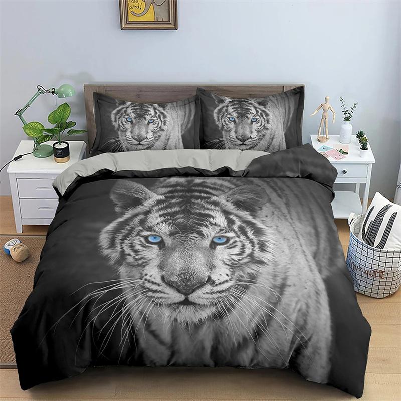 3D Tiger Duvet Cover Soft Comforter Cover Animal Bedding Set Tiger Pattern Quilt Cover for Bedroom Decor 2/3Pcs King Queen Size