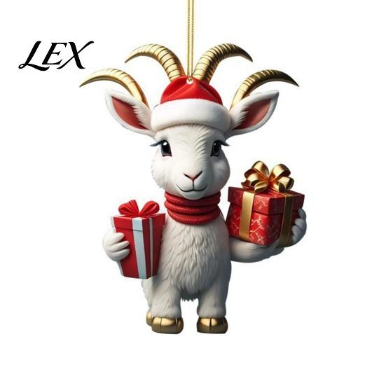 Modern Home Wall Decor 2D Acrylic Goat Christmas Hanging Ornament, 3.15 Inch Farm Animal Xmas Tree Personalized Car Window Charms Decoration for Rear