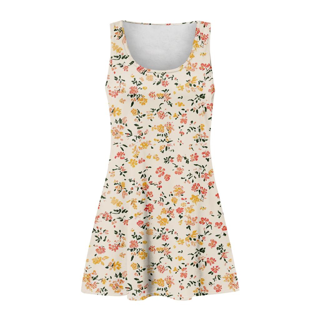 Women's Summer Floral High Waist Bohemian Dress Casual Hawaiian Flowing V Neck Holiday Dress
