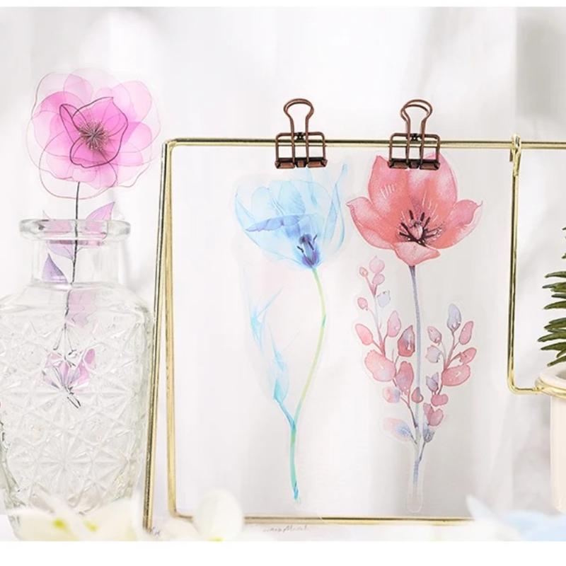 12 Sheets INS Plant Flower Scrapbooking Materials PET Sticker Pack Junk Journal Collage Decorative Aesthetic Stationery Stickers