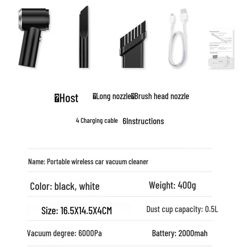 High-Power Handheld Vacuum Cleaner: Multi-Function, Rechargeable, Blowing & Suction, with Light, for Car Cleaning.