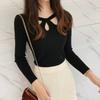 Autumn and Winter Small Sexy Front Chest Hollow Out Slim Fit Base Knitted Shirt for Women, Long Sleeved Temperament Top, Women's Fashion
