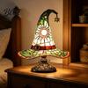 Ambient Bedside Light Stained Glass Style Witch Hat Lamp USB Powered Resin Wizard Night Soft Warm Lamp with Sun Star Gothic Halloween Table