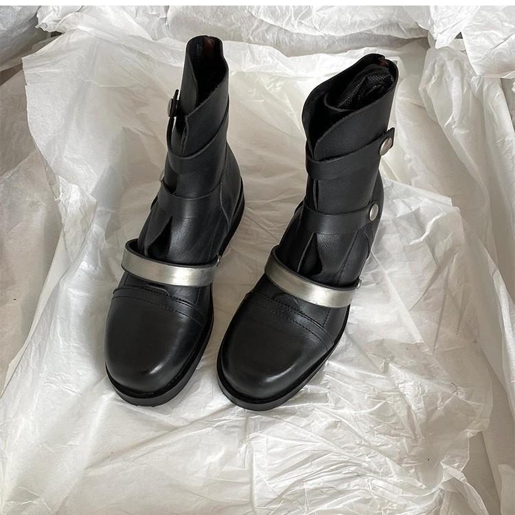 Cowhide version~ niche circle design sense leather British style duan boots women's thick soles look thin handsome women's short boots versatile