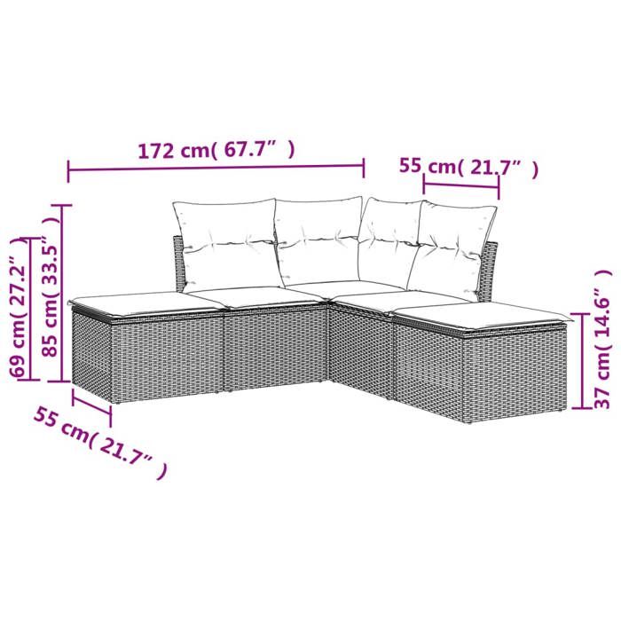 VidaXL Salon de Jardin avec Coussins 5 pcs, Canapés avec Pieds Réglables, Ensemble de Meubles d'Extérieur Patio Terrasse, 3217723