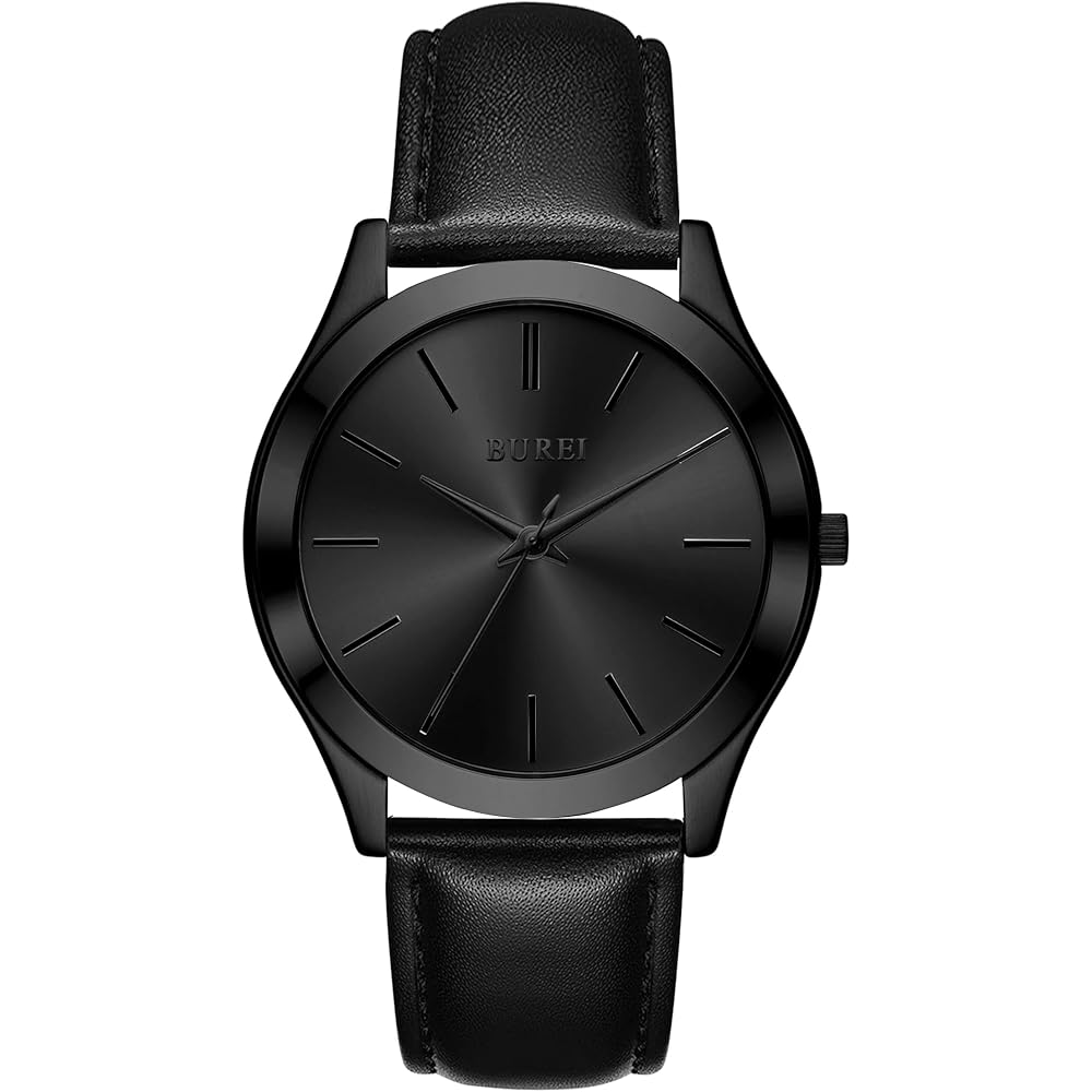 BUREI Men s Analog Quartz Waterproof Watch with Leather Strap Casual Business Style