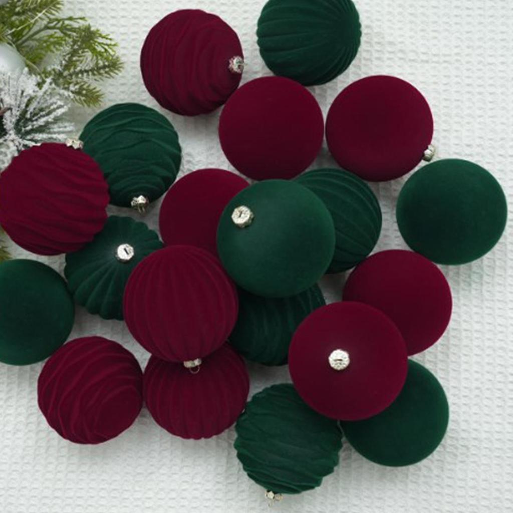 12pcs 8cm Velvet Christmas Ball Pendant Reusable Christmas Hanging Balls Flocked Xmas Tree Ornaments Party Favors