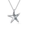 Nautical Beach Pendant Blue Inlay Created Opal Starfish Pendant Necklace for Women for Teens Sterling .925 Silver.
