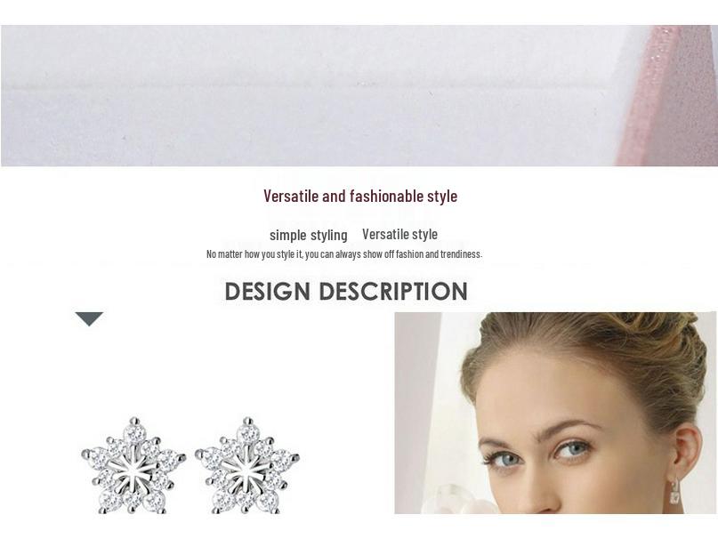 Five-Pointed Star Snowflake Silver-Plated Stud Earrings with Full Diamonds - Women's Christmas Jewelry