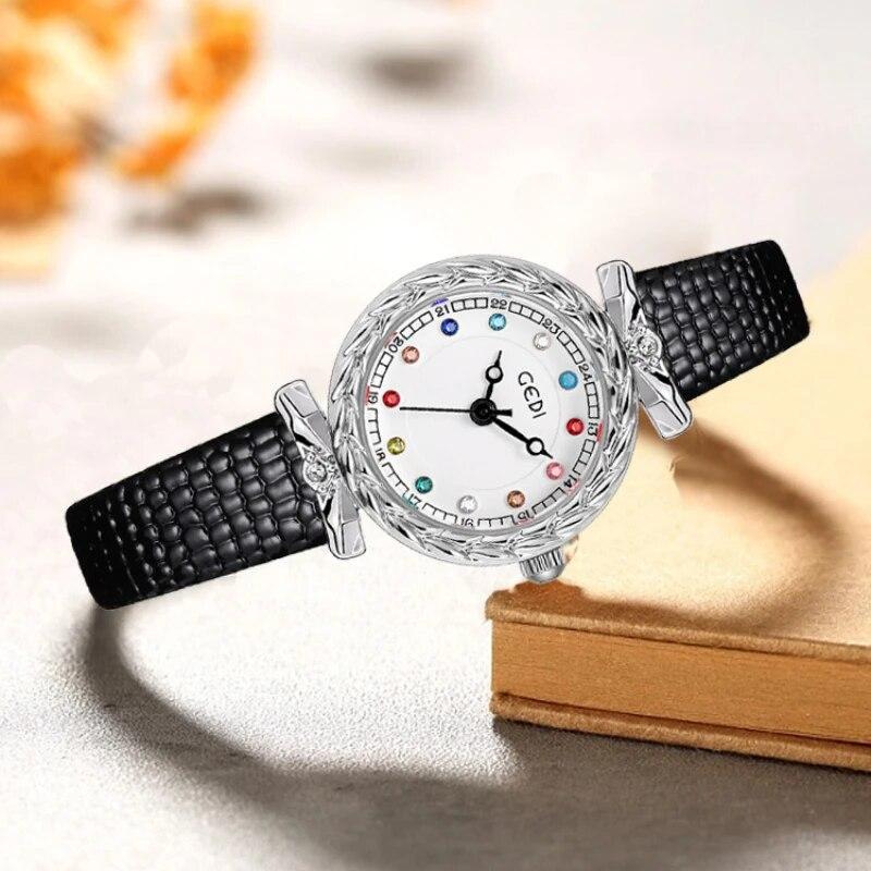 Snake Pattern Genuine Leather Watch for Women Waterproof Colorful Rhinestone Luxury Women's Mini Quartz Wristwatch Business