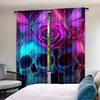 2Pcs Hippie Sugar Skull Curtains Pink Rose Floral Curtains Gothic Skeleton Happy Halloween Curtains For Living Room Dining Room