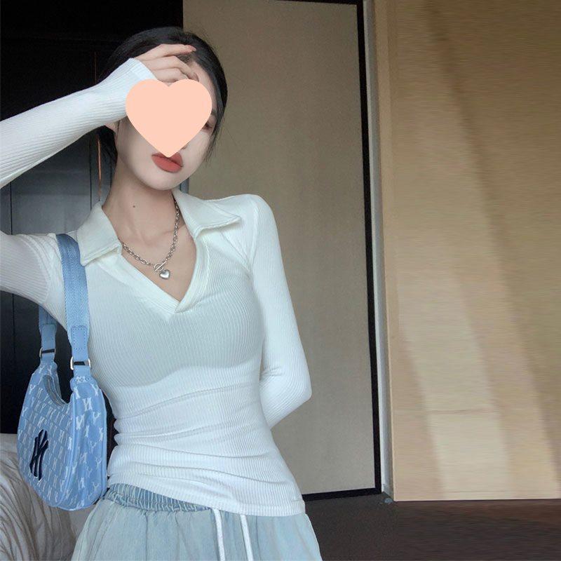 Spicy Girl Slimming Long Sleeve Polo Shirt – Pure Desire Style Fashionable Spring/Summer Top for Women