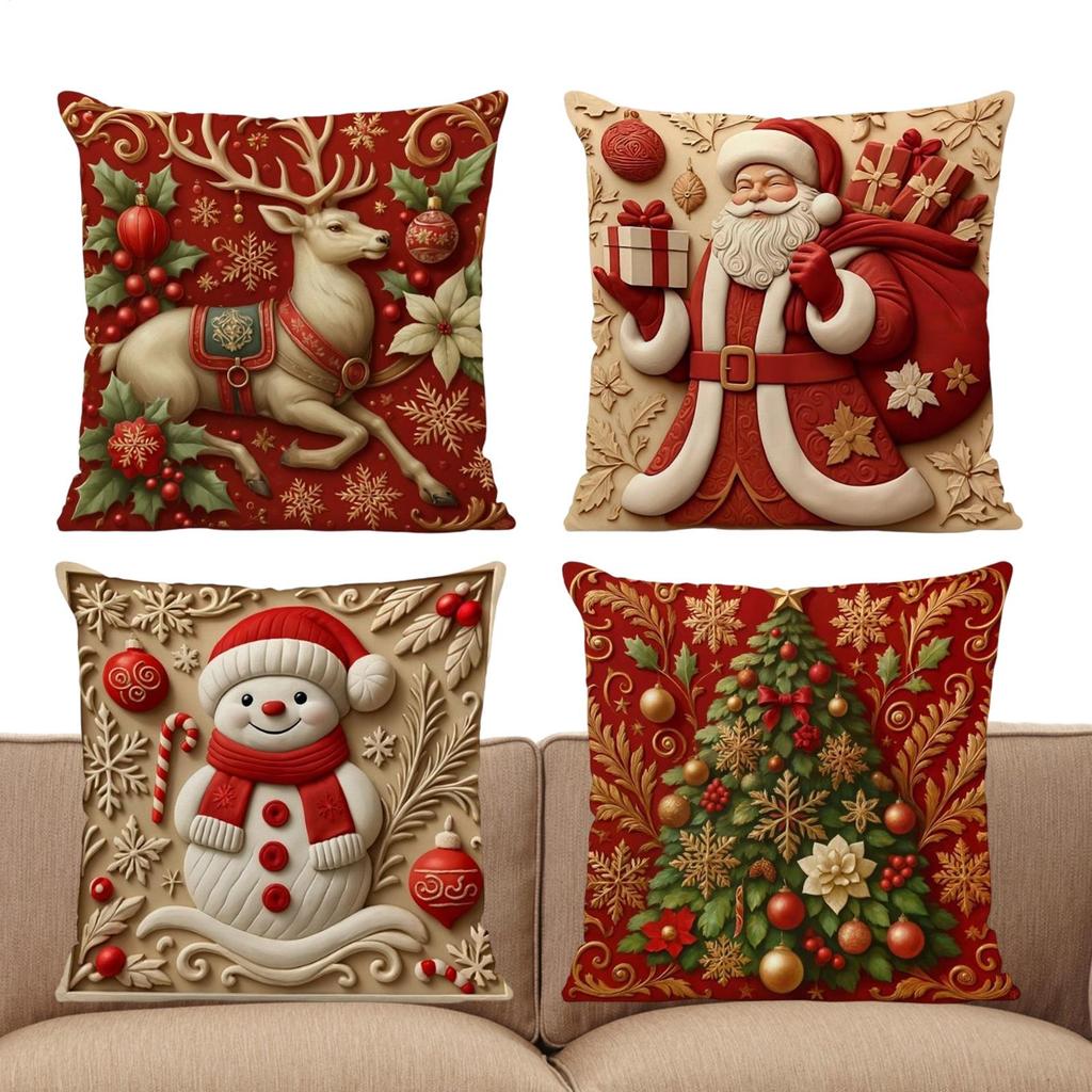 Christmas Pillow Covers 17.72Inch Fall Pillowcase Decoration 4 Pieces Pillowcase Christmas For Home Indoor Outdoor Bedroom Couch