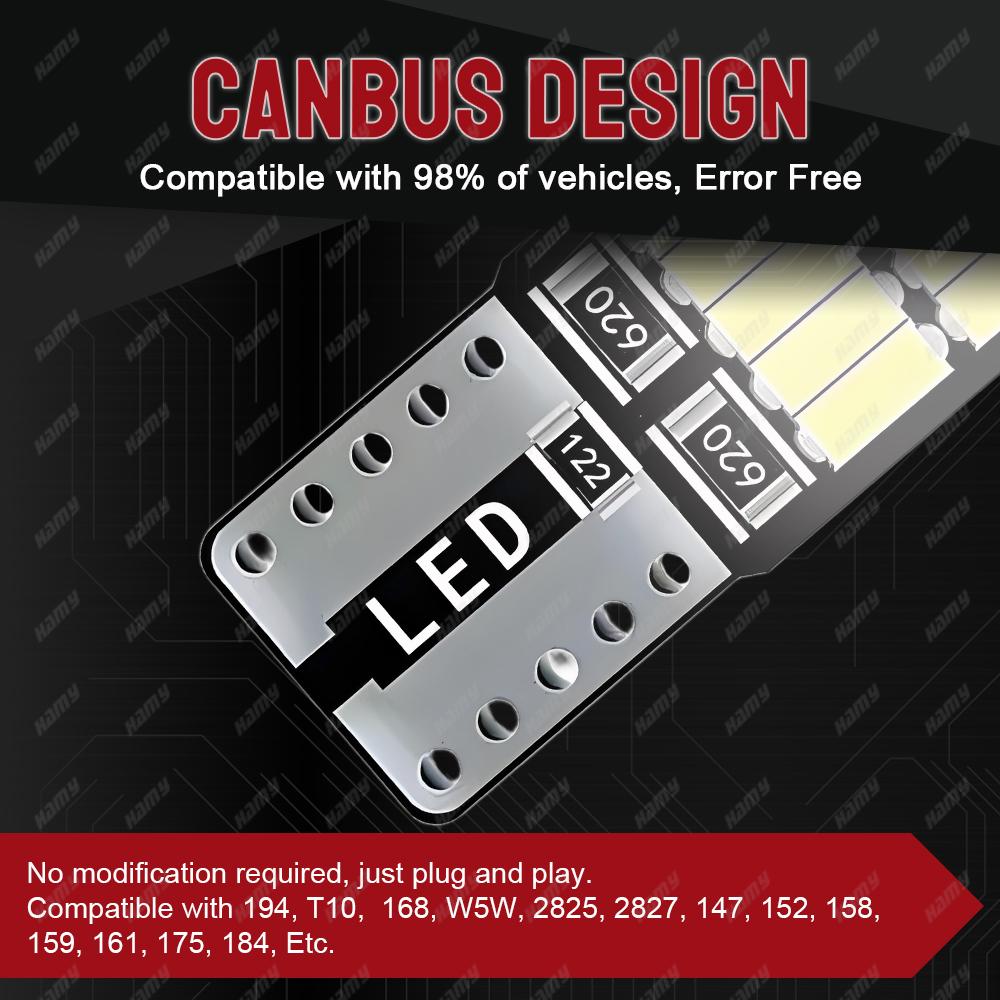 10-50 PCS T10 W5W 194 LED Bulb Canbus 12V 4014-26SMD 6500K Bright White Car Interior Dome Door Map Turnk License Plate Lights Dome Lights 6