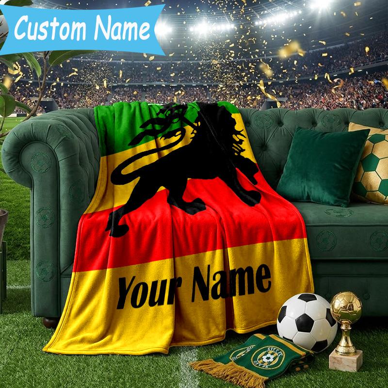 Custom Personalized Blanket Ethiopian Flag Lion Stars Soft Throw Blanket, Suitable for Family and Friends, Sofa Blanket,Home Decor Christmas gift