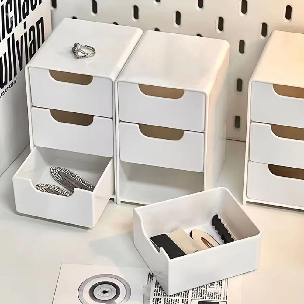 3-Tier Desktop Storage Box Mini Drawer Style Cosmetics Organizer Large Capacity Jewelry Box