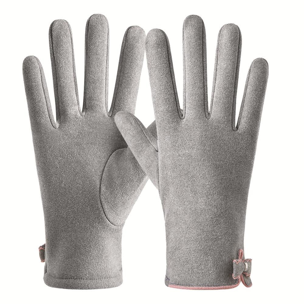 Warm Gloves for Autumn and Winter Women's Cute Bow Plus Velvet Thickened German Velvet Electric Vehicle Cold Proof Touch Screen Gloves