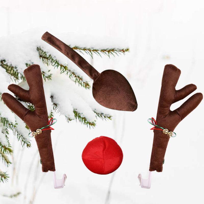 Reindeer Decoration Car Vehicle Nose Horn Costume Set Rudolph Christmas Reindeer Antlers Red Nose Ornaments Elk Antlers-M53K