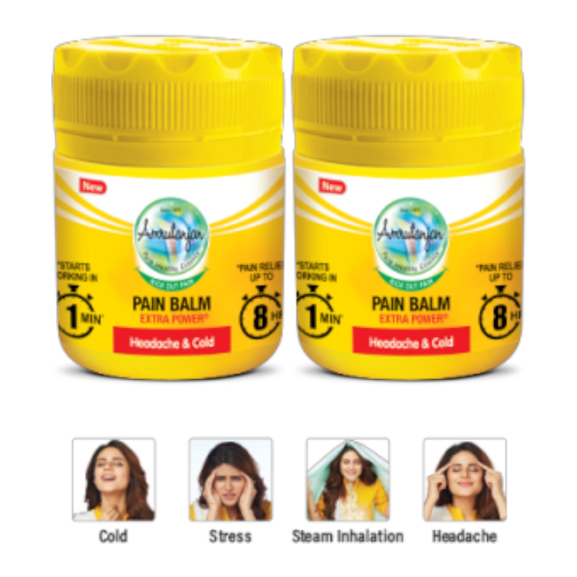 

Amrutanjan Pain Balm Extra Power 27.5 ml Pack of 2 for Headache Stress Cold Relief 100% Ayurvedic Fast Acting