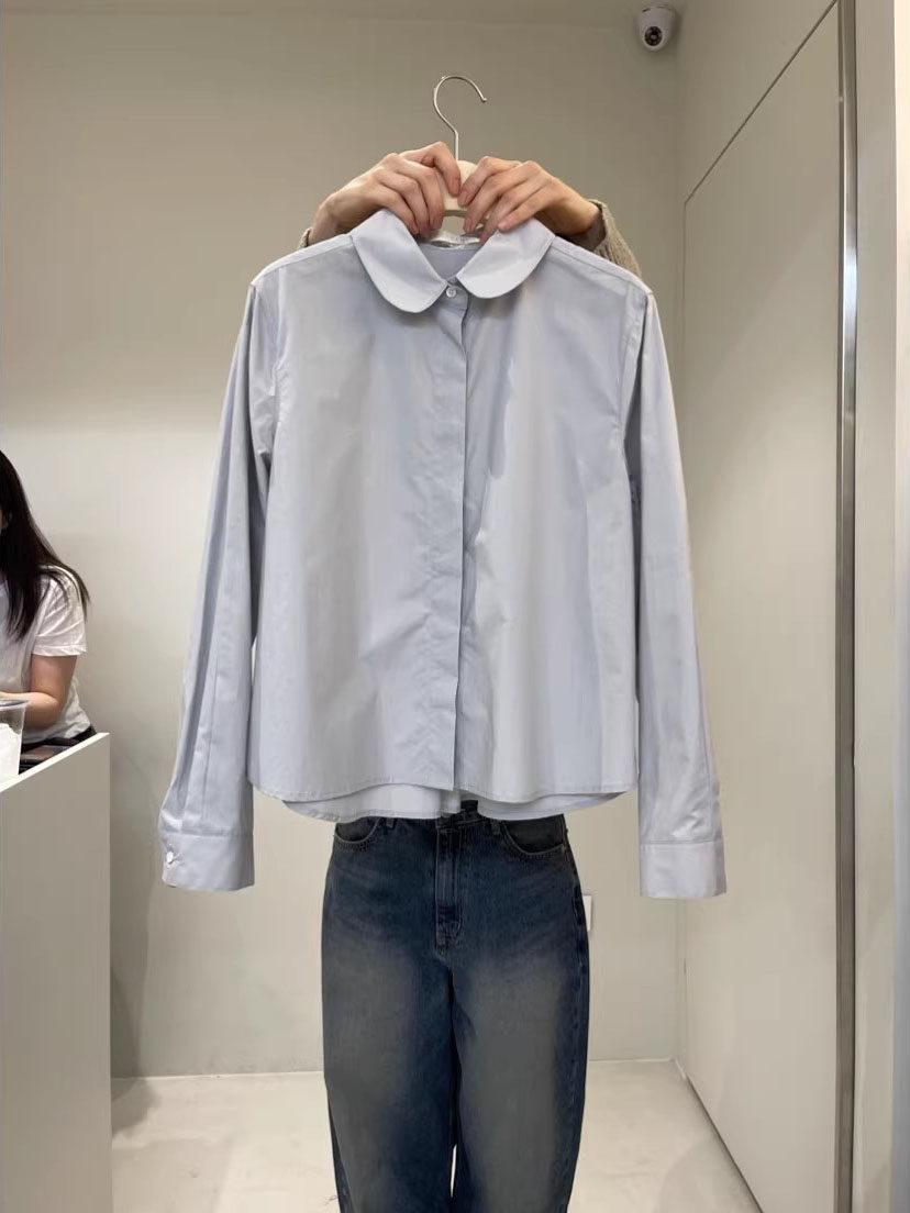 

Buckle 2025 Women s Sweet Lapel Korean Long-Sleeve Slimming Spring Shirt Small синий
