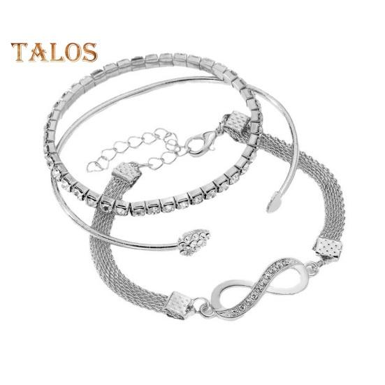 

3 шт./комплект женские браслеты со стразами декор полые бесконечные символы сердца регулируемые штабелируемые запястные украшения дамский выпускной вечер свадебный браслет комплект серебряный