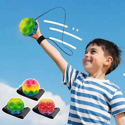 High Elastic Rebound Wrist Ball with Polygonal Grip And Moon Bumps for Kids And Seniors Stress Relief Fitness Toy Adjustable Cord Wrist Exercise Ball