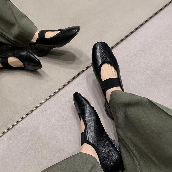 Grape Home~ Sheepskin Edition Autumn New French Round Head Elastic Belt Versatile Comfortable Mary Jane Flat Single Shoes Women