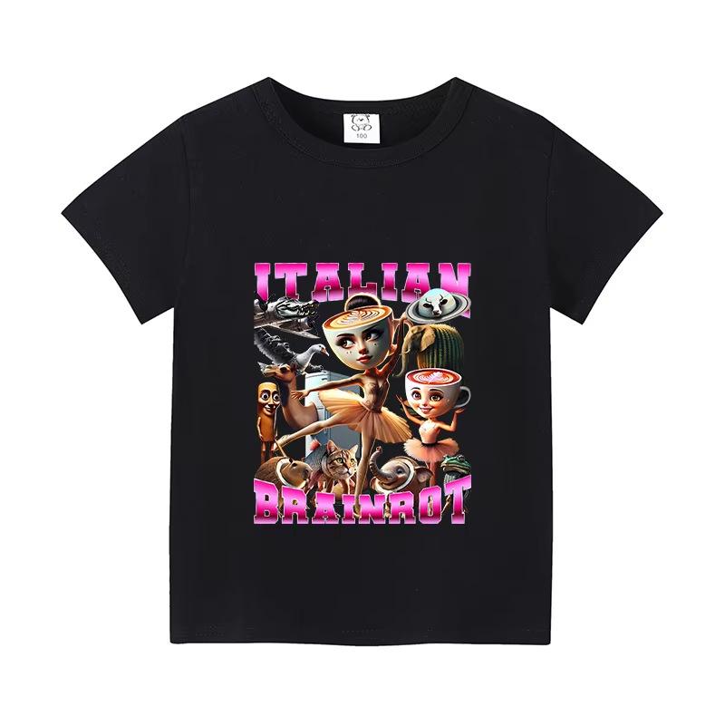 Italy Brain Rot Funny Animal Kids' Cotton T-Shirt - Cappuccino Assassin Short Sleeve