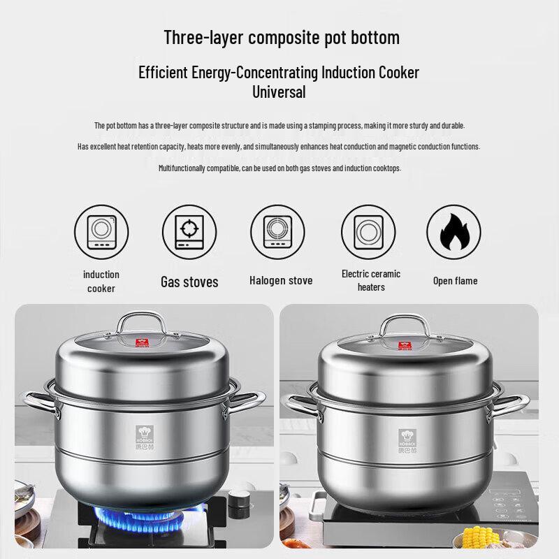 Kobach 28cm 304 Stainless Steel Multi-function Double-Layer Steamer