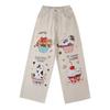 American Vintage Cartoon Cat Embroidery Wide Leg Pants Unisex Loose Casual Trousers Teens