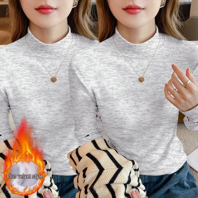 2025 Autumn Plus Size Slim Fit Long Sleeve Loose Base Layer Top for Women with Half High Neck