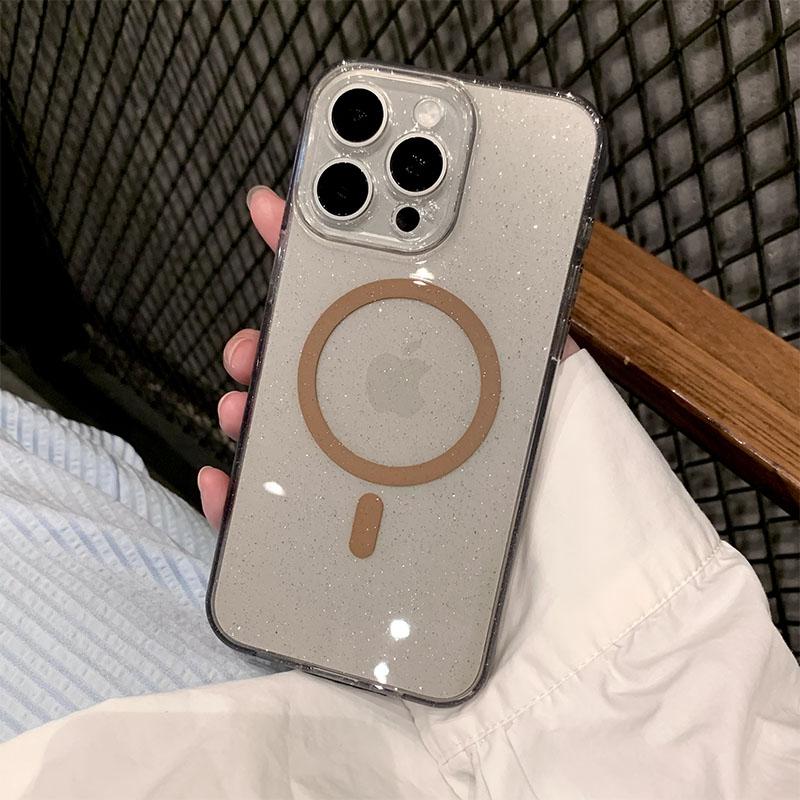 Luxus Glitter Magsafe Transparente Telefonhülle für iPhone 13 14 15 Pro Max Plus Magnetische klare Stoßfängerhüllen